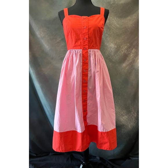 Kate Spade New York Dress Sleeveless Midi Pink Red Colorblock Button Front SZ 6 - Picture 1 of 7